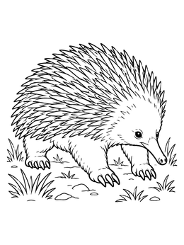 An echidna with sharp quills explores the ground in this australian animals coloring page.