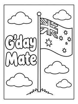 Free printable Australian Flag With G'Day Mate coloring page