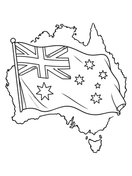 Free printable Australian Flag Over Continent Map coloring page