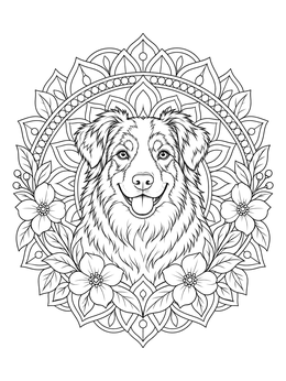Free printable Australian Shepherd Floral Mandala coloring page