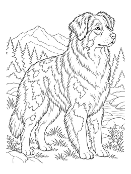 Free printable Australian Shepherd In Mountain Landscape coloring page