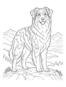Free printable Australian Shepherd On Rocky Mountain Overlook coloring page