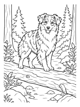 Free printable Australian Shepherd On A Forest Log coloring page