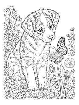Free printable Australian Shepherd Puppy With Butterfly coloring page