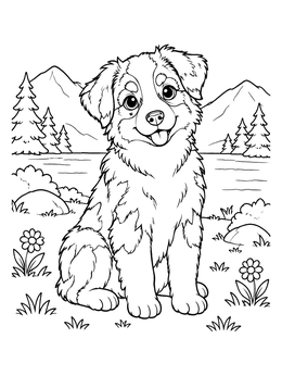 Free printable Australian Shepherd Puppy In Nature coloring page