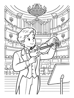Free printable Violinist In An Ornate Concert Hall coloring page