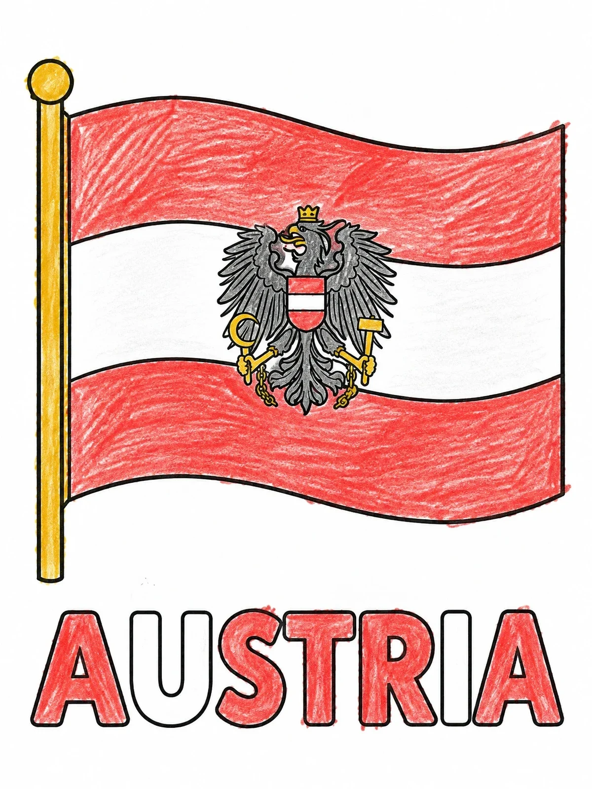 Colored example of the Austrian Flag With Coat Of Arms coloring page
