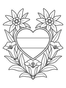 Free printable Austrian Flag Heart And Alpine Flowers coloring page