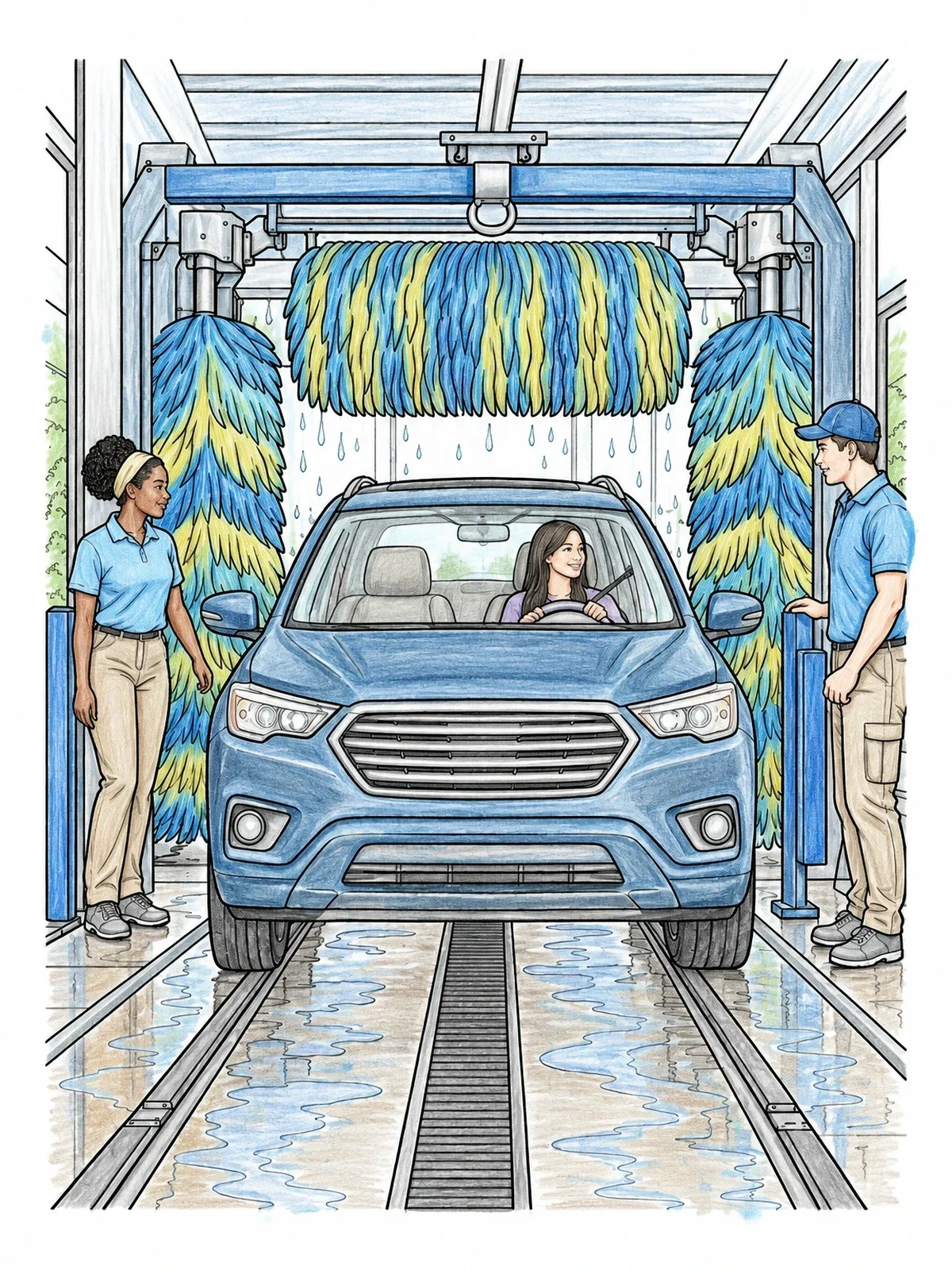 Colored example of the Drive Through Automatic Car Wash Scene coloring page