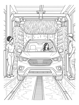 Free printable Drive Through Automatic Car Wash Scene coloring page