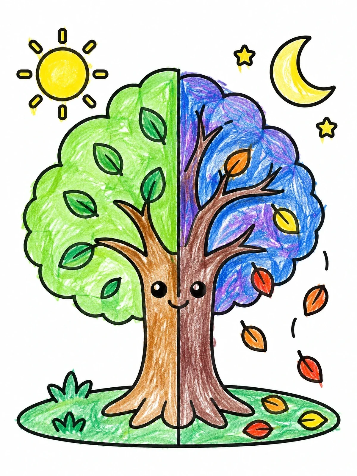 Colored example of the Day And Night Equinox Tree coloring page