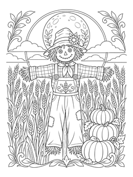 Free printable Harvest Scarecrow In Wheat Field coloring page
