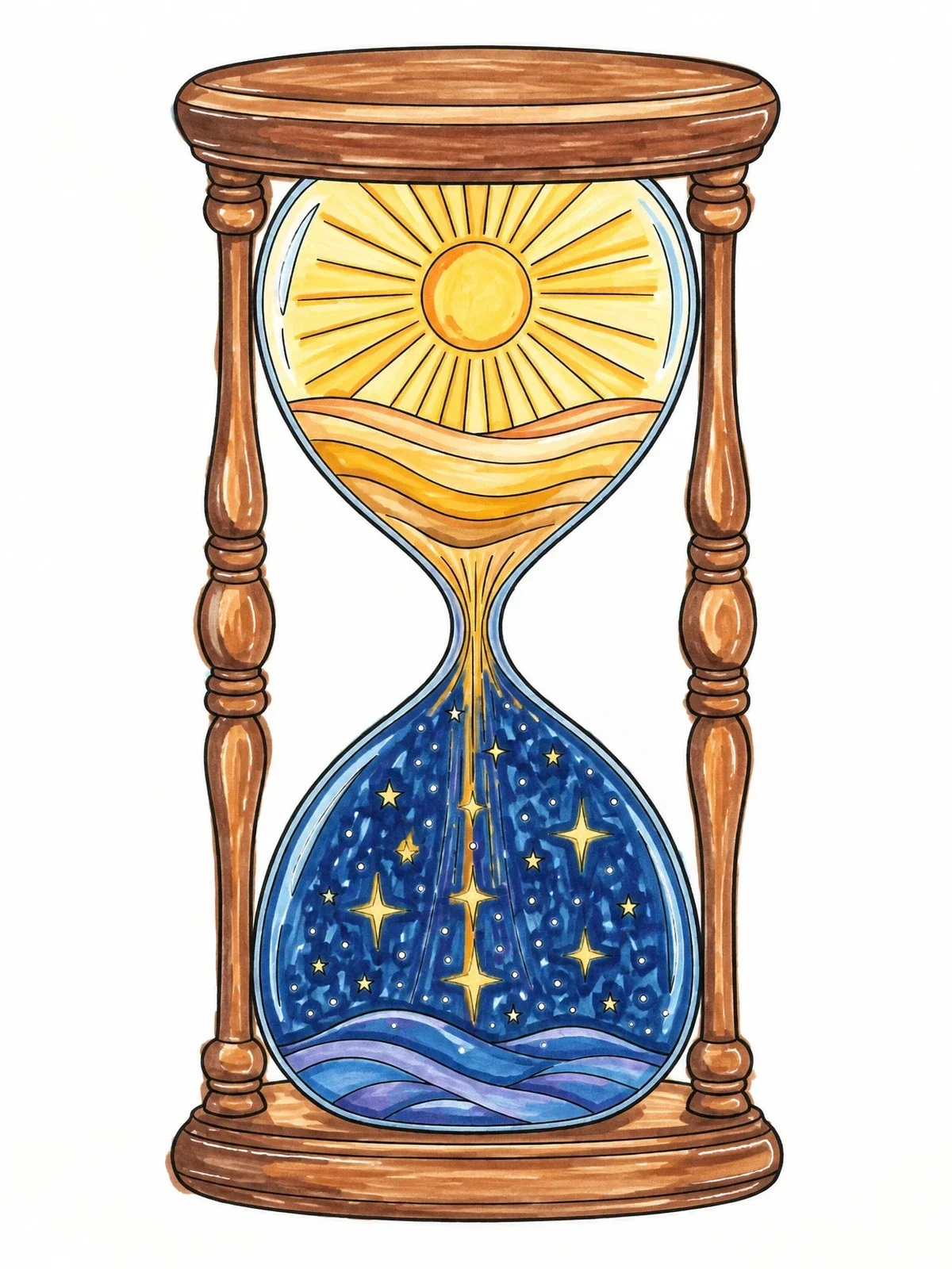 Colored example of the Equinox Hourglass Of Day And Night coloring page