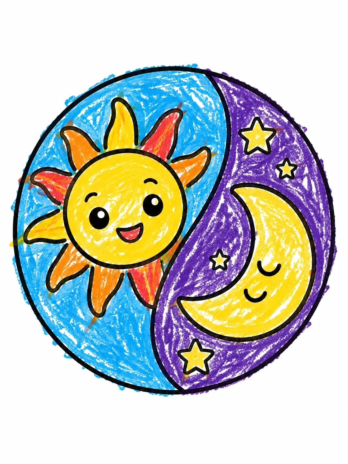 Colored example of the Sun And Moon Celestial Balance coloring page