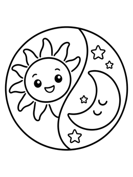 Free printable Sun And Moon Celestial Balance coloring page