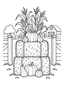 Free printable Autumn Hay Bales And Pumpkins coloring page