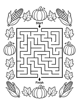 Free printable Autumn Maze With Pumpkins And Corn coloring page