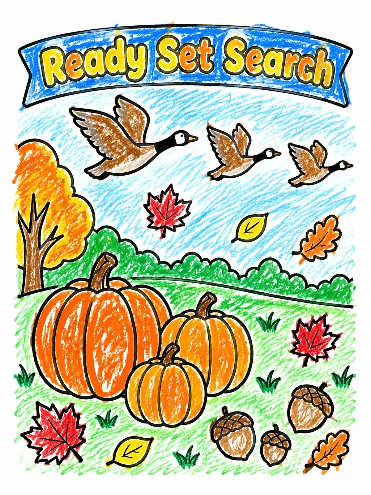 Colored example of the Autumn Nature Scavenger Hunt coloring page
