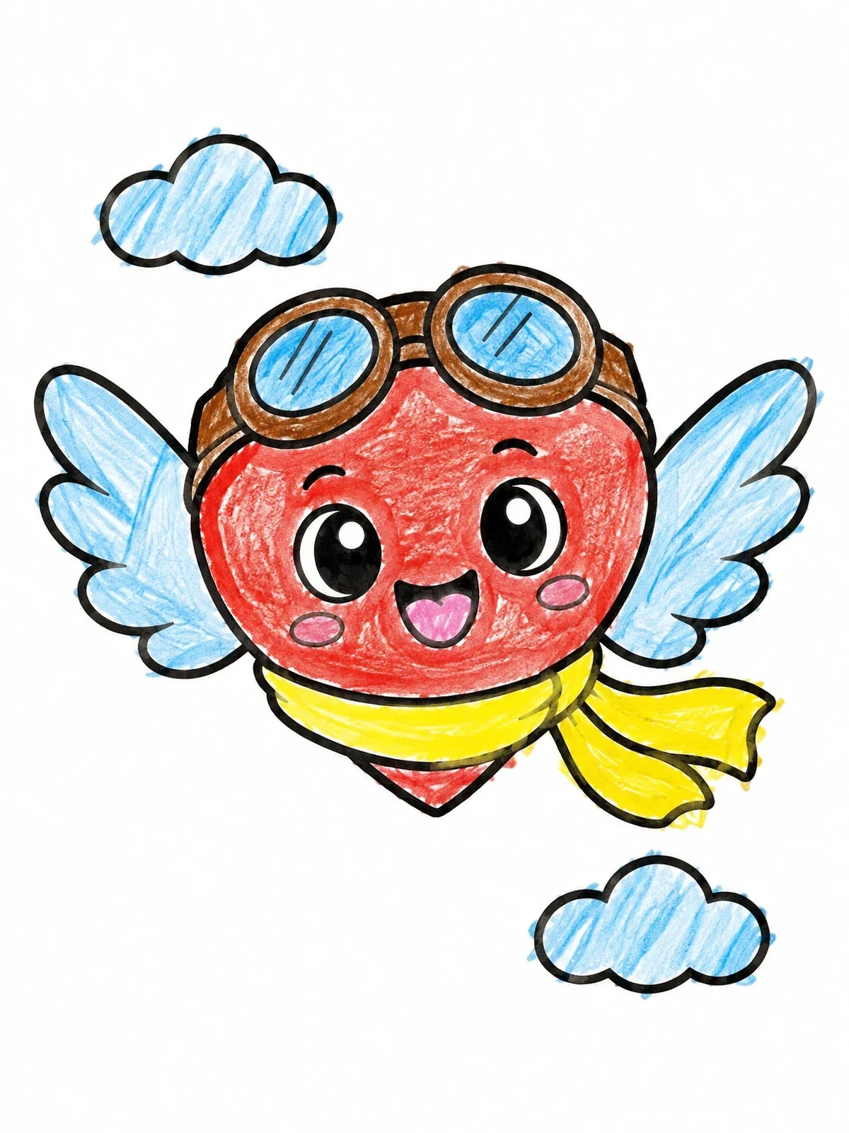 Colored example of the Aviator Winged Heart Flying High coloring page