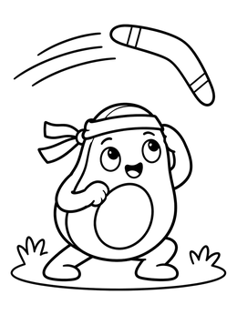 Free printable Avocado Ducking Under A Boomerang coloring page