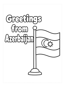 Free printable Azerbaijan Flag With Greeting Text coloring page