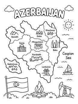 Free printable Azerbaijan Map And National Symbols coloring page