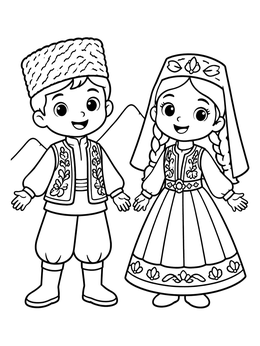 Free printable Azerbaijani Children In Traditional Clothing coloring page