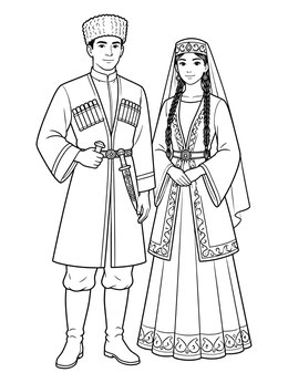 Free printable Traditional Azerbaijani Couple In Folk Costumes coloring page