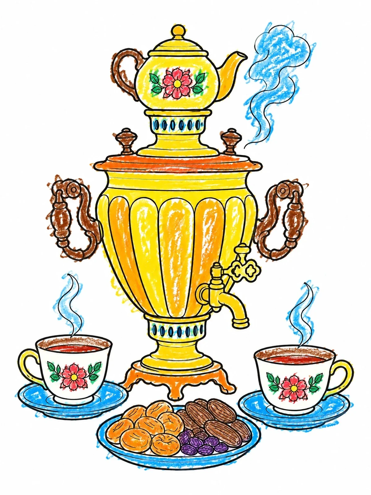 Colored example of the Traditional Azerbaijani Samovar Tea Set coloring page