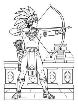 Free printable Aztec Archer With Bow And Arrow coloring page