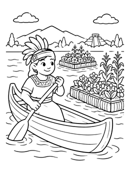 Free printable Aztec Farmer In A Wooden Canoe coloring page