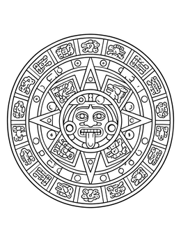 Free printable Aztec Sun Stone Calendar Disc coloring page