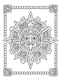 Free printable Aztec Sun Stone Calendar Wheel coloring page