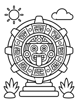 Free printable Aztec Sun Stone Monument coloring page