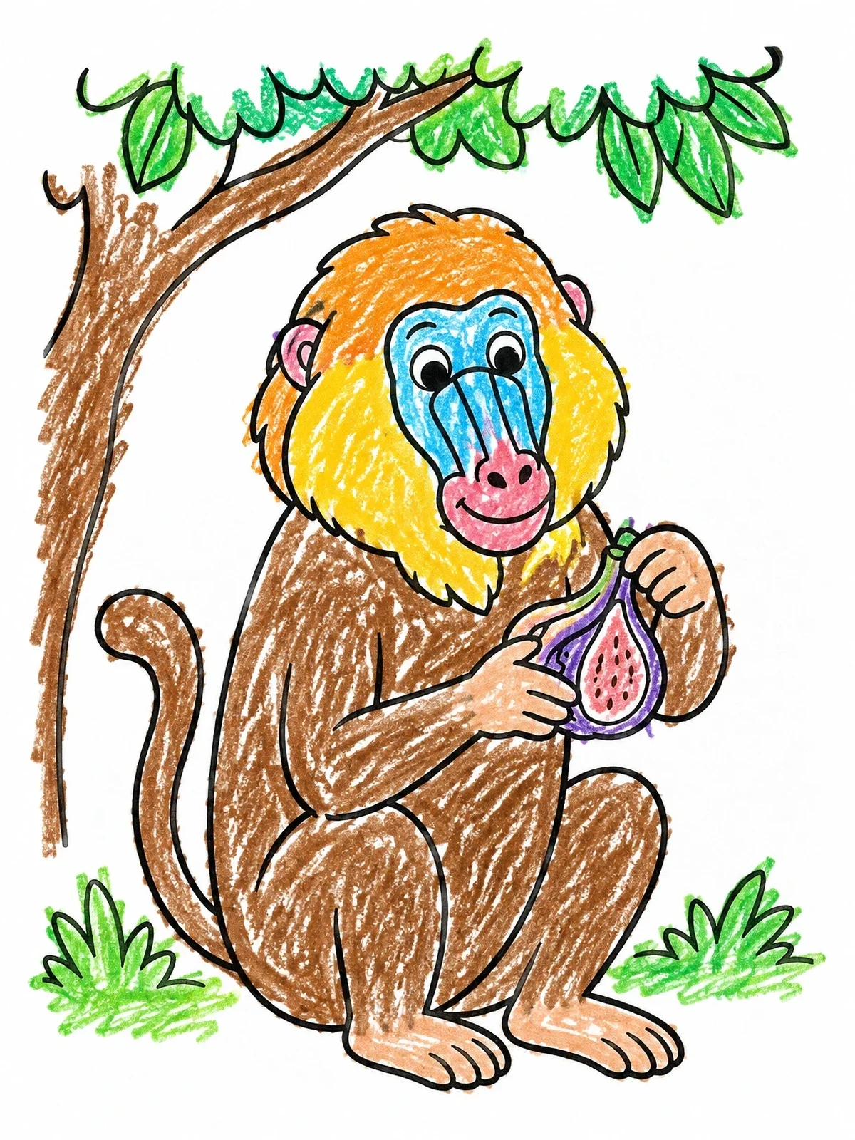 Colored example of the Baboon Holding A Fig Fruit coloring page