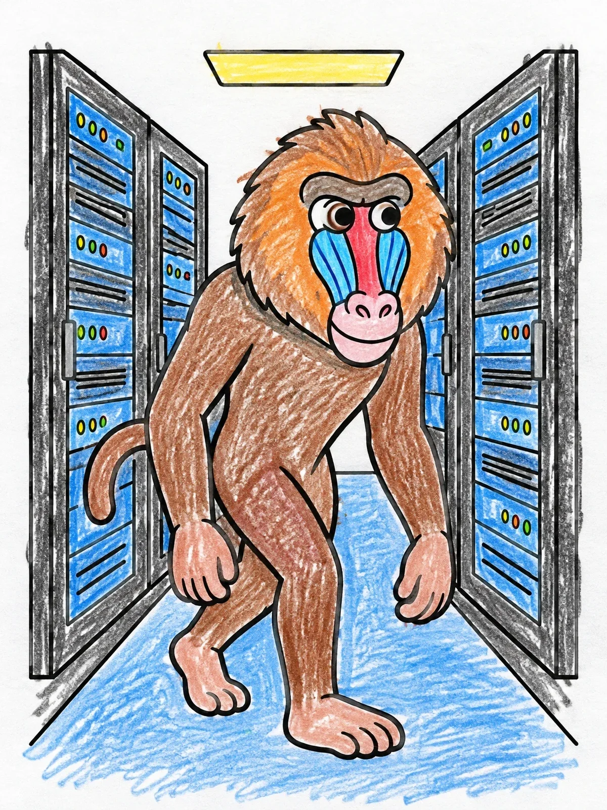 Colored example of the Baboon In A Server Room coloring page