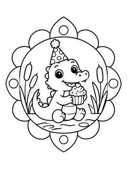 Free printable Baby Alligator With Birthday Cupcake coloring page