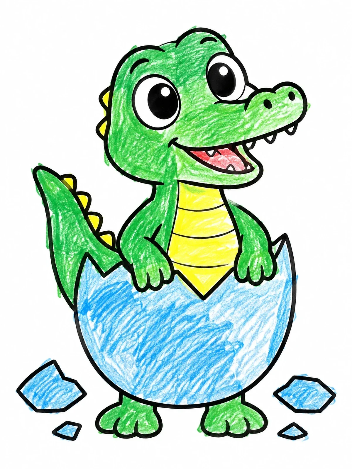 Colored example of the Cute Baby Alligator Hatching coloring page