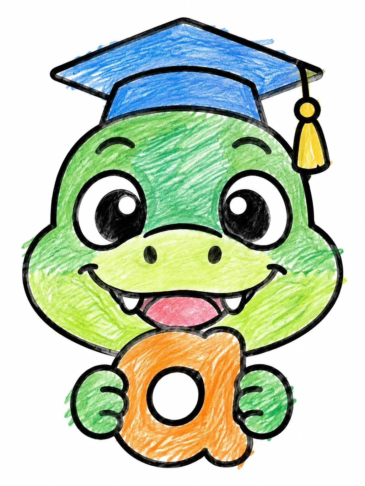 Colored example of the Baby Alligator Holding Letter A coloring page