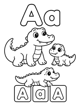 Free printable Cute Alligators And Letter A Blocks coloring page
