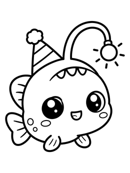 Free printable Cute Baby Anglerfish With Party Hat coloring page