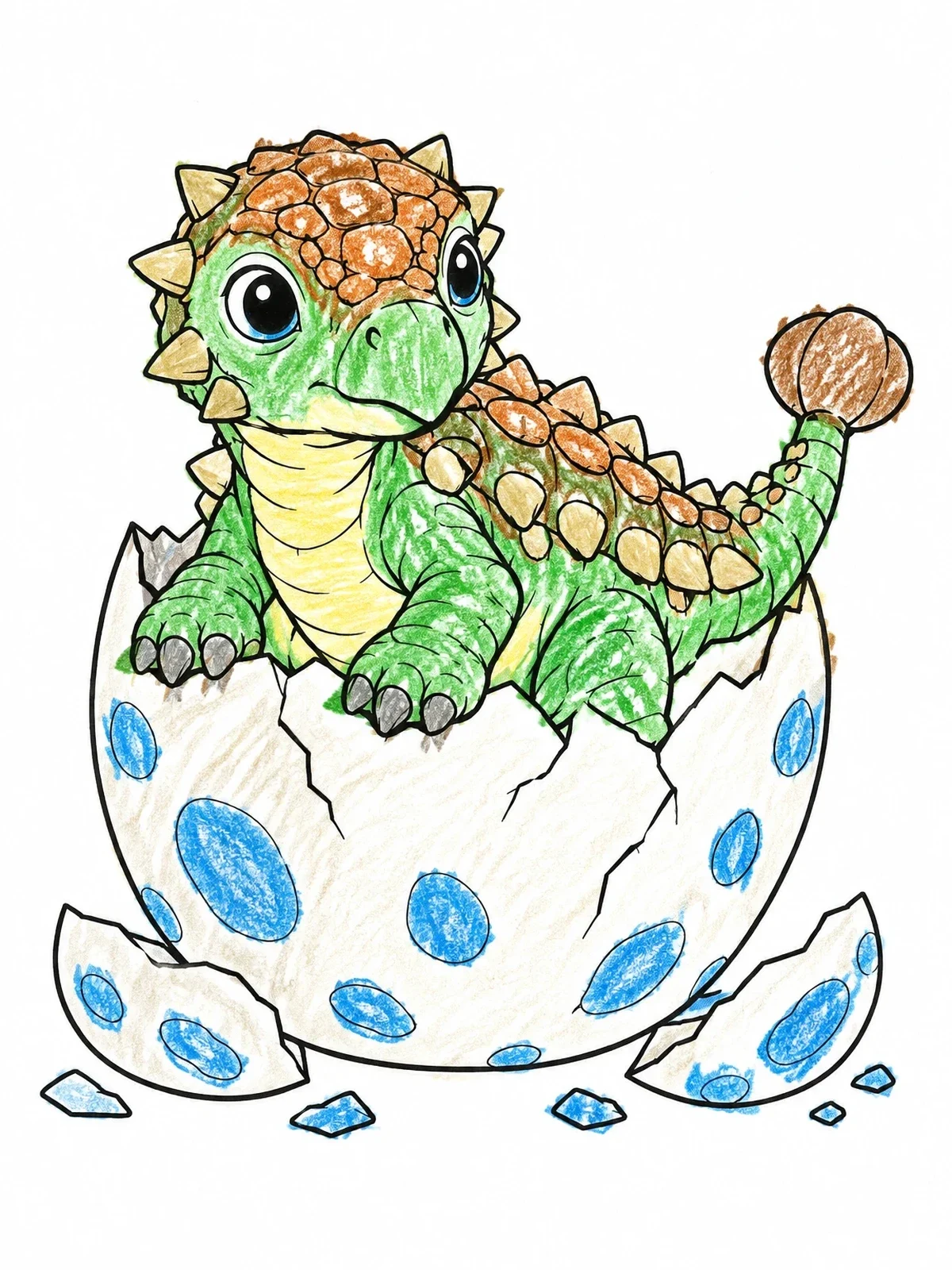 Colored example of the Baby Ankylosaurus Hatching From Egg coloring page