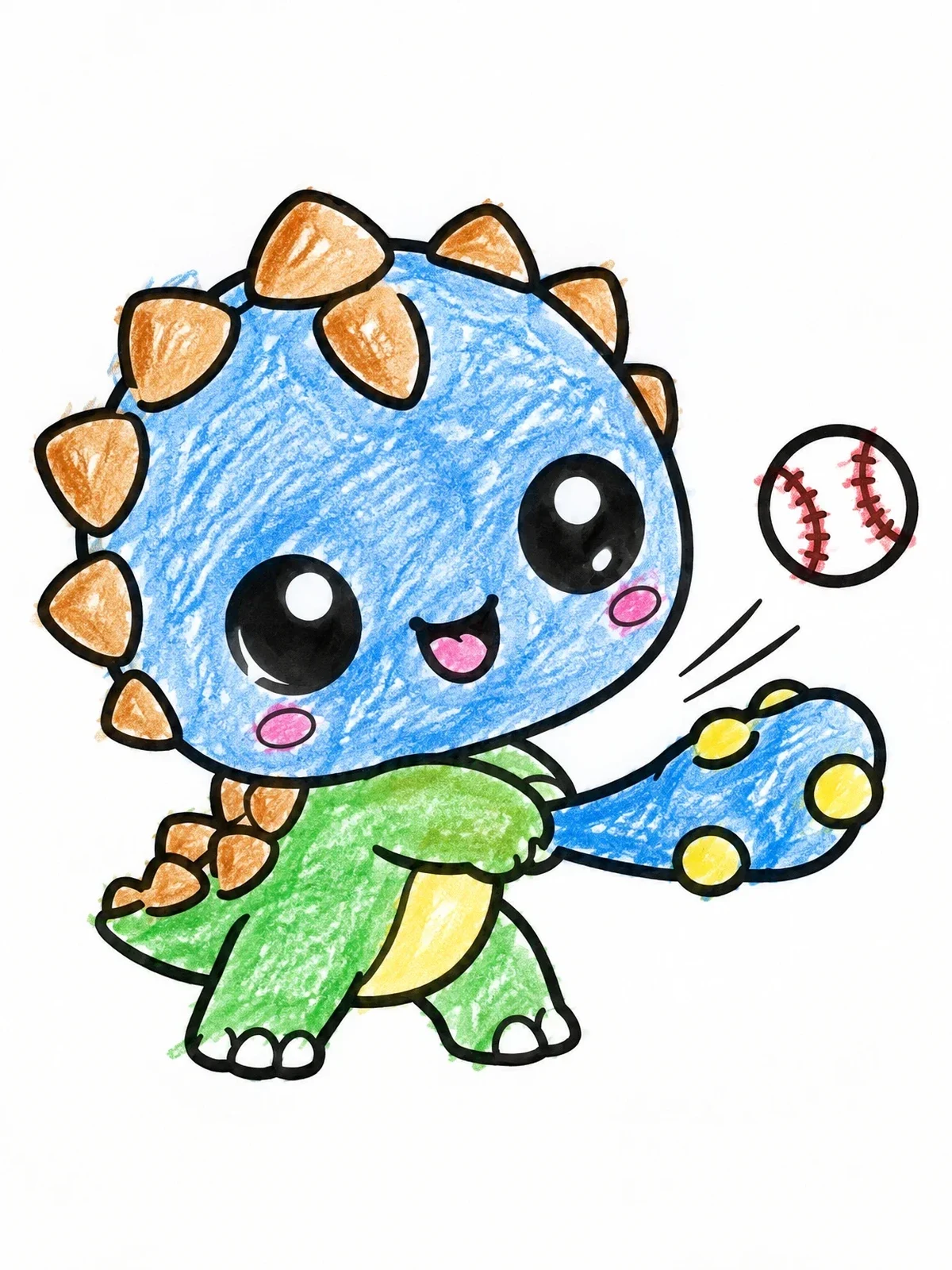 Colored example of the Baby Ankylosaurus Playing Baseball coloring page