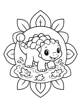 Free printable Cute Baby Ankylosaurus Splashing In Puddle coloring page
