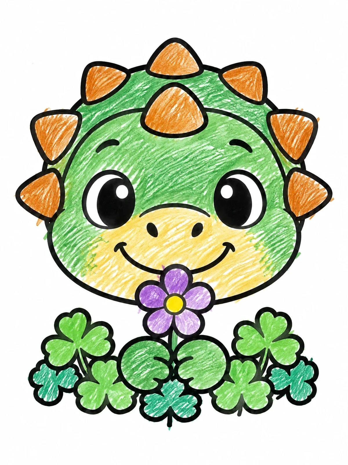 Colored example of the Cute Baby Ankylosaurus With Flower coloring page