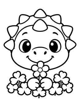 Free printable Cute Baby Ankylosaurus With Flower coloring page