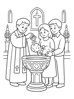 Free printable Baby Baptism At The Church Font coloring page