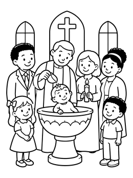 Free printable Family Gathering At Baby Baptism coloring page