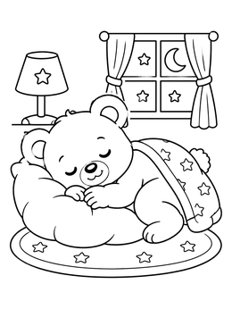Free printable Cute Baby Bear Sleeping In Bed coloring page