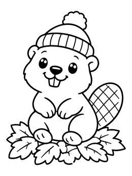 Free printable Cute Baby Beaver In Winter Beanie coloring page